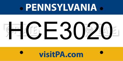 HCE3020 Pennsylvania License Plate
