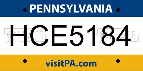 HCE5184 Pennsylvania License Plate