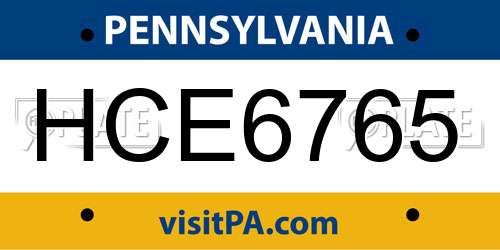 HCE6765 Pennsylvania License Plate