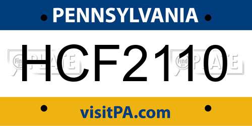 HCF2110 Pennsylvania License Plate