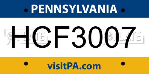 HCF3007 Pennsylvania License Plate