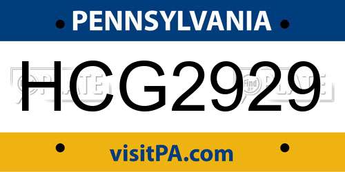 HCG2929 Pennsylvania License Plate