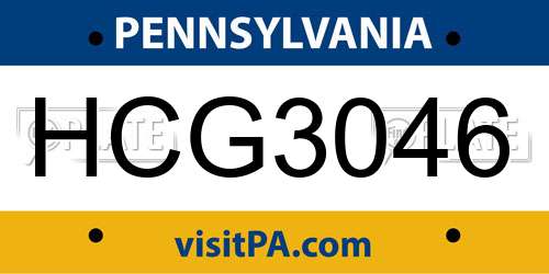 HCG3046 Pennsylvania License Plate