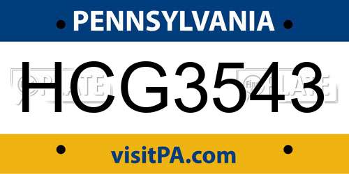 HCG3543 Pennsylvania License Plate