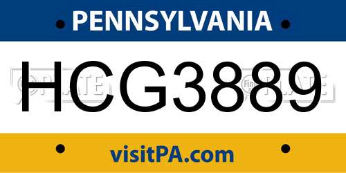 HCG3889 Pennsylvania License Plate