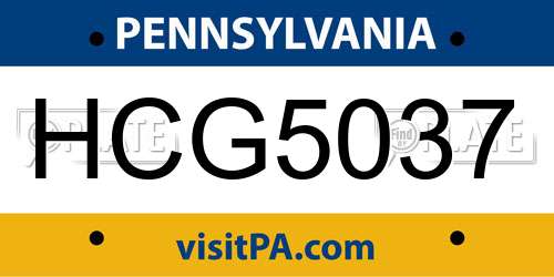 HCG5037 Pennsylvania License Plate