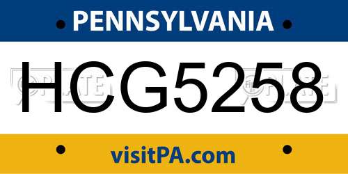 HCG5258 Pennsylvania License Plate