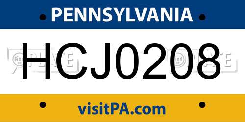HCJ0208 Pennsylvania License Plate