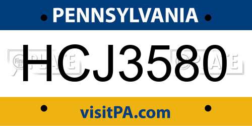HCJ3580 Pennsylvania License Plate