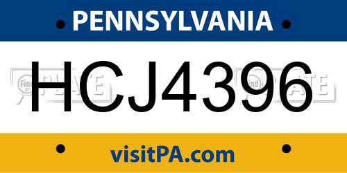 HCJ4396 Pennsylvania License Plate