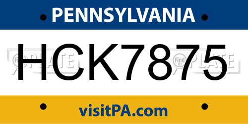 HCK7875 Pennsylvania License Plate