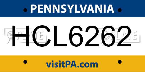 HCL6262 Pennsylvania License Plate