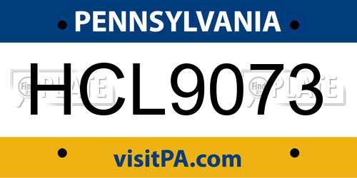 HCL9073 Pennsylvania License Plate