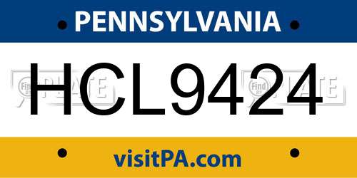 HCL9424 Pennsylvania License Plate