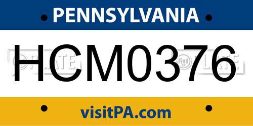 HCM0376 Pennsylvania License Plate