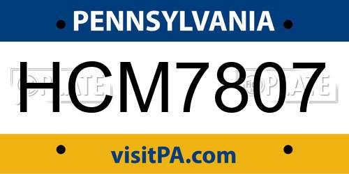HCM7807 Pennsylvania License Plate