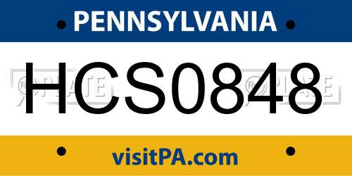 HCS0848 Pennsylvania License Plate