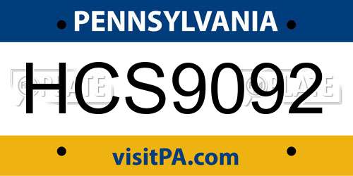 HCS9092 Pennsylvania License Plate