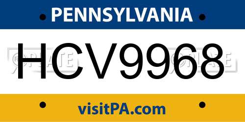 HCV9968 Pennsylvania License Plate