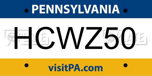 HCWZ50 Pennsylvania License Plate