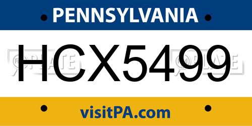 HCX5499 Pennsylvania License Plate