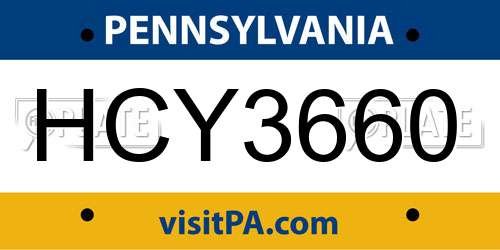 HCY3660 Pennsylvania License Plate