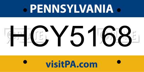 HCY5168 Pennsylvania License Plate