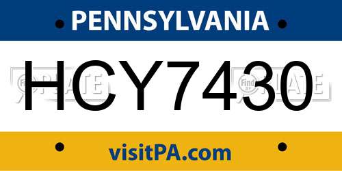 HCY7430 Pennsylvania License Plate