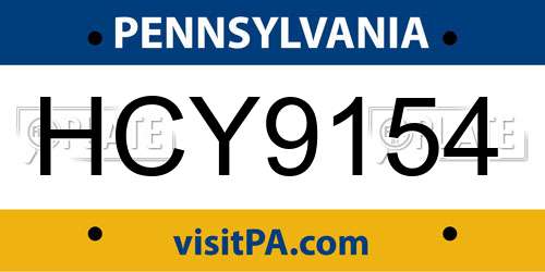 HCY9154 Pennsylvania License Plate