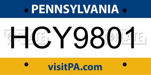 HCY9801 Pennsylvania License Plate