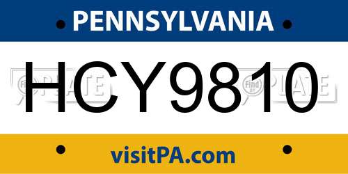 HCY9810 Pennsylvania License Plate