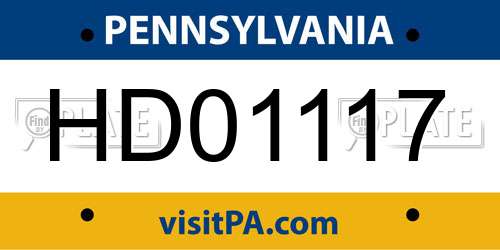 HD01117 Pennsylvania License Plate