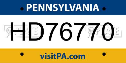 HD76770 Pennsylvania License Plate