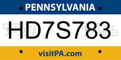 HD7S783 Pennsylvania License Plate