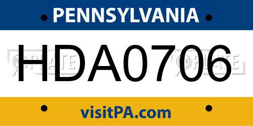 HDA0706 Pennsylvania License Plate