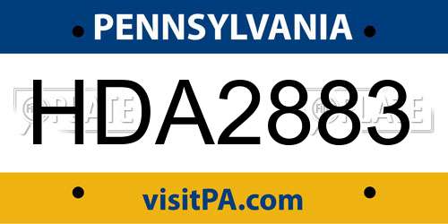 HDA2883 Pennsylvania License Plate