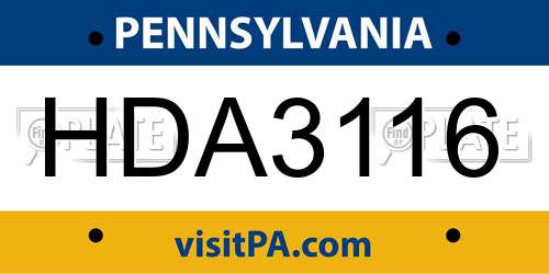 HDA3116 Pennsylvania License Plate