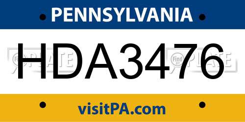 HDA3476 Pennsylvania License Plate