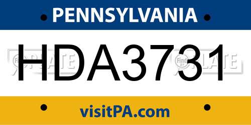 HDA3731 Pennsylvania License Plate