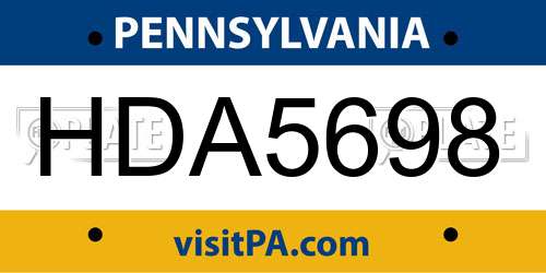 HDA5698 Pennsylvania License Plate