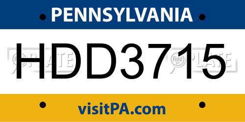HDD3715 Pennsylvania License Plate