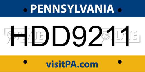 HDD9211 Pennsylvania License Plate