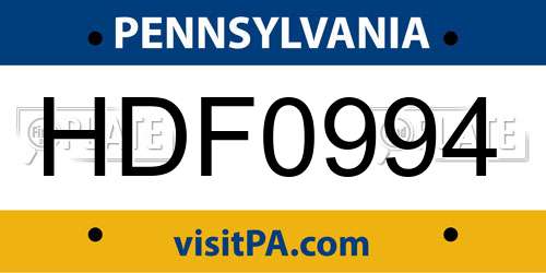 HDF0994 Pennsylvania License Plate