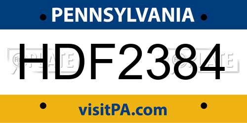 HDF2384 Pennsylvania License Plate