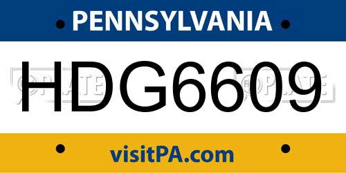 HDG6609 Pennsylvania License Plate