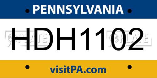 HDH1102 Pennsylvania License Plate
