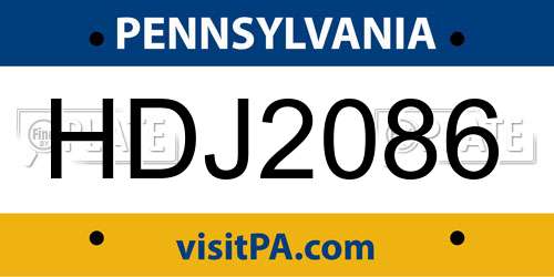 HDJ2086 Pennsylvania License Plate