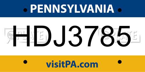 HDJ3785 Pennsylvania License Plate