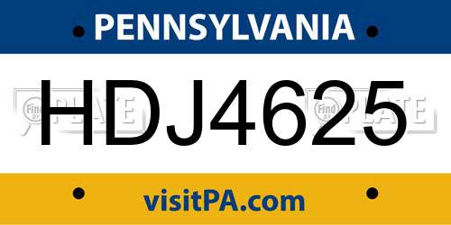 HDJ4625 Pennsylvania License Plate