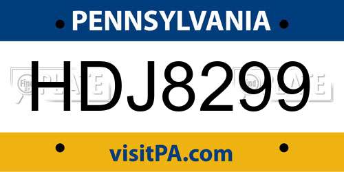 HDJ8299 Pennsylvania License Plate